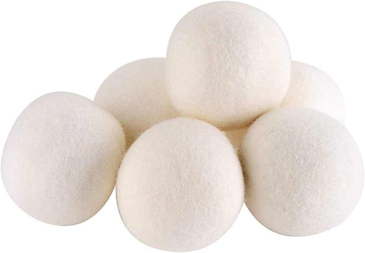 E-Ambar - Set van 6 natuurlijke, antistatische en herbruikbare wollen ballen voor wasdroger