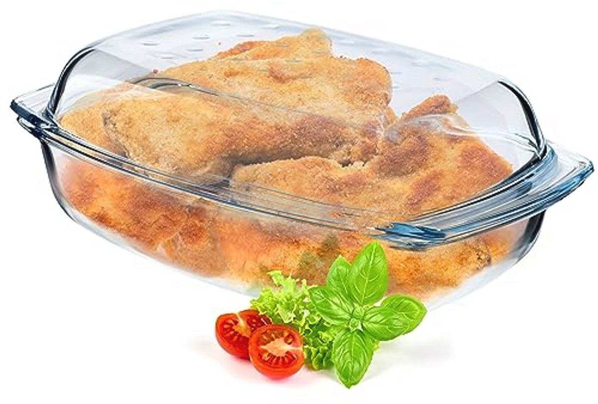 Glazen Ovenschaal met Deksel - Hittebestendige Braadpan voor Lasagne en Groentestoofpot (4,1 L)