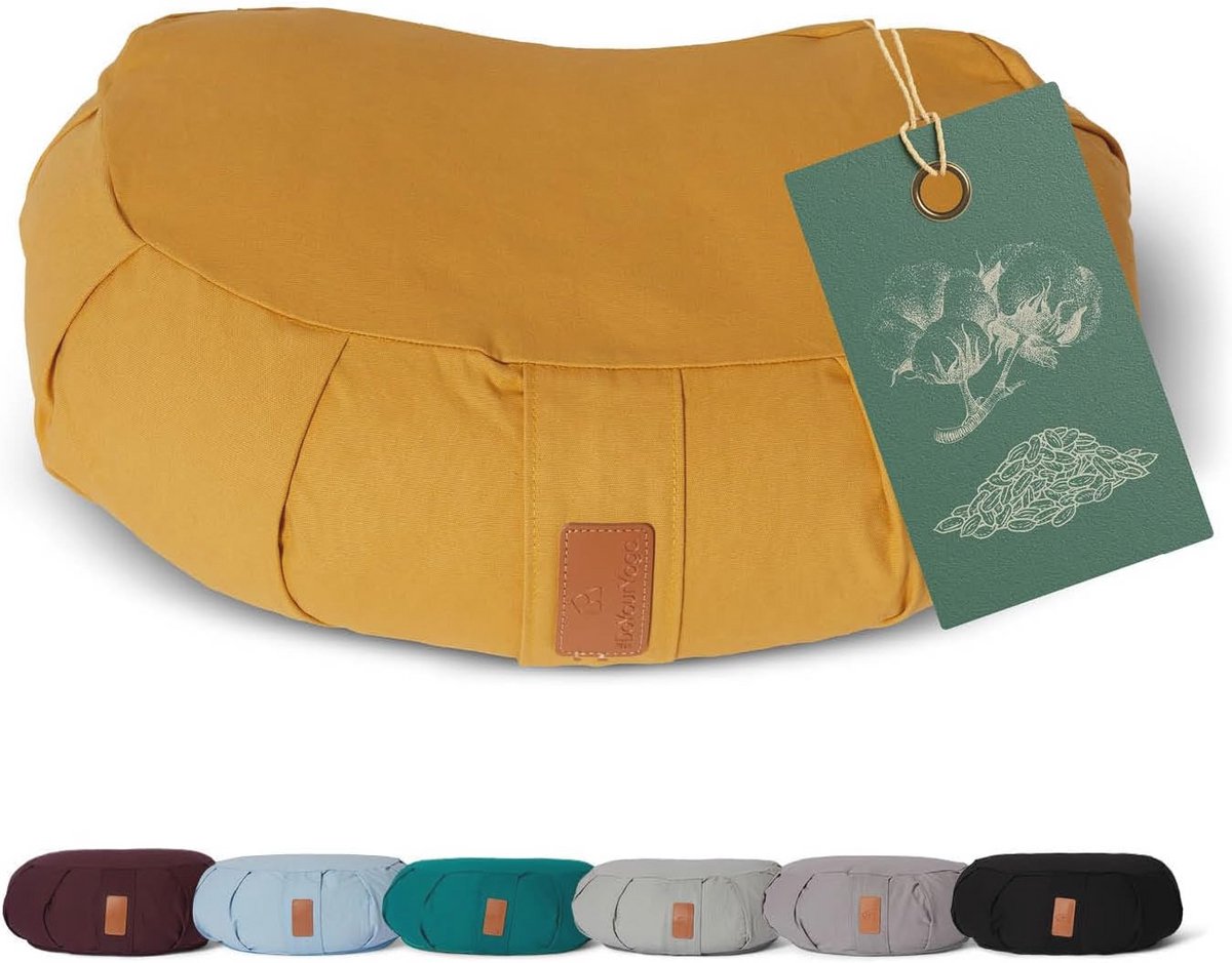 Halve maan meditatiekussen met biologisch spelt - 45x30x14 cm