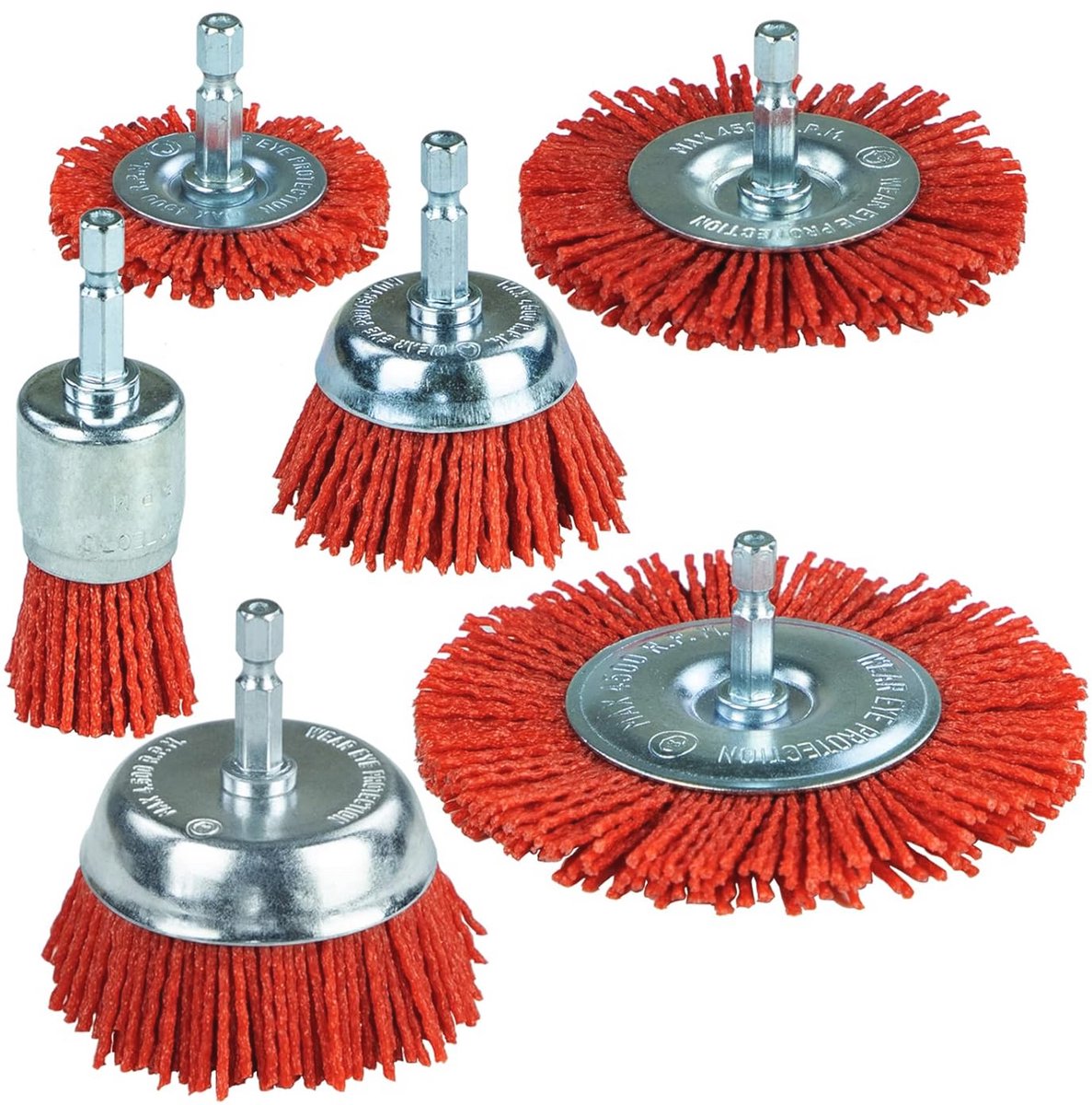 Nylon Filament Schurende Draad Borstel Set - 6 Maten Boor Borstels voor Roest en Verf verwijdering