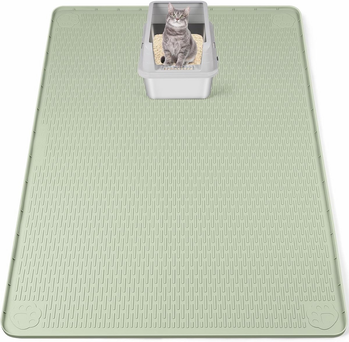 Kattenbakmat XXL 50" x 35" - Zachte Siliconenmat voor Kattenbakvulling - Eenvoudig Schoon te Maken (Groen)