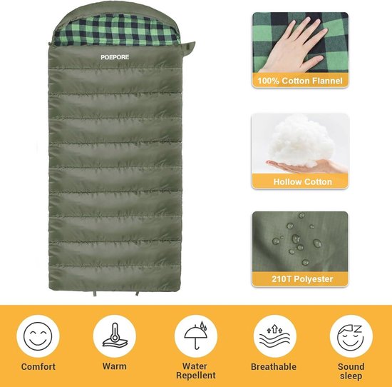 Oversized Slaapzak voor Koud Weer - 100% Katoen Flanel XXL - Dubbellaagse Winter Slaapzak voor Volwassenen van KingCamp — afbeelding 5
