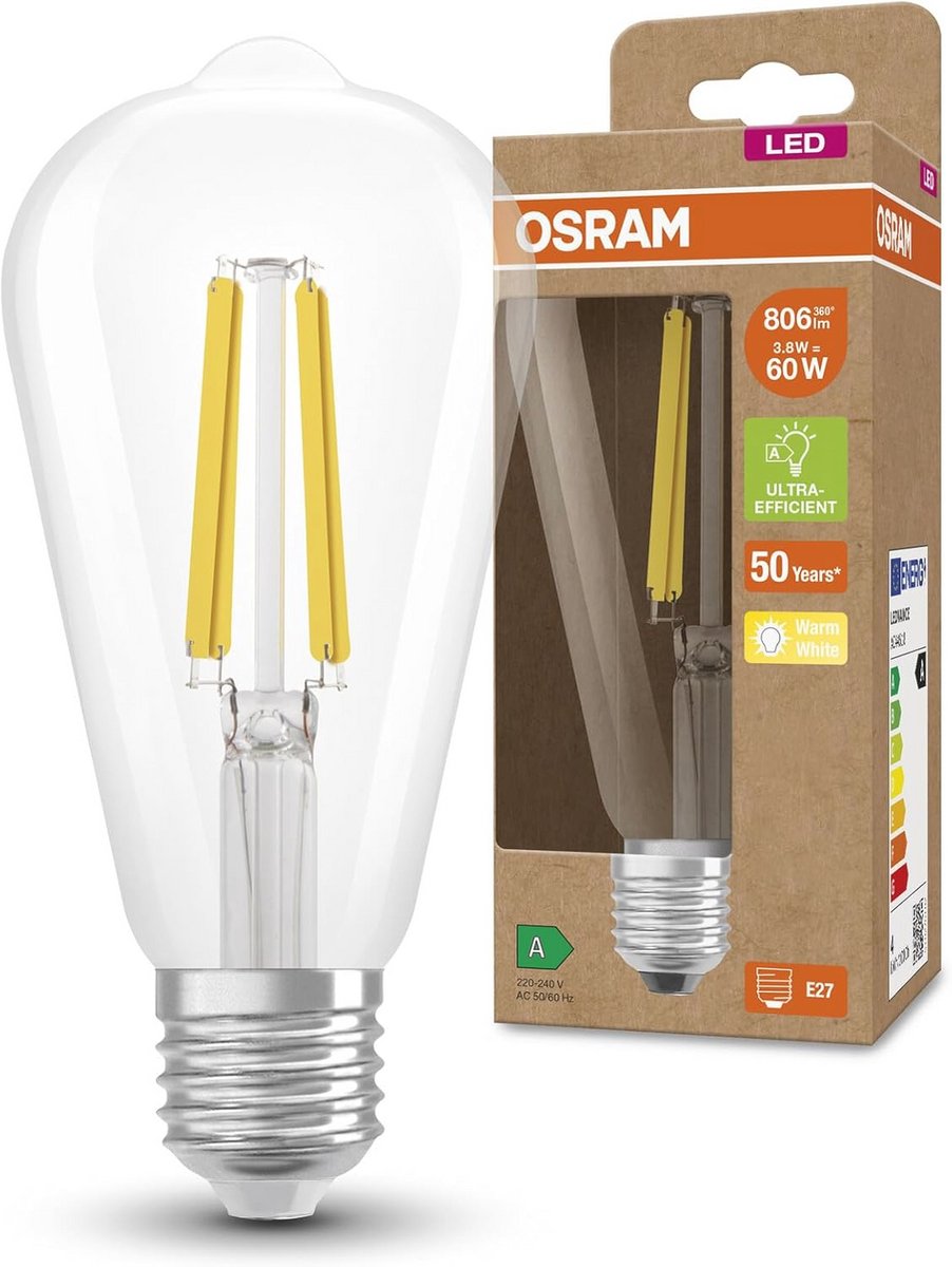 E27 LED Filament Spaarlamp Warm Wit 4W - Vervangt 60W Gloeilamp