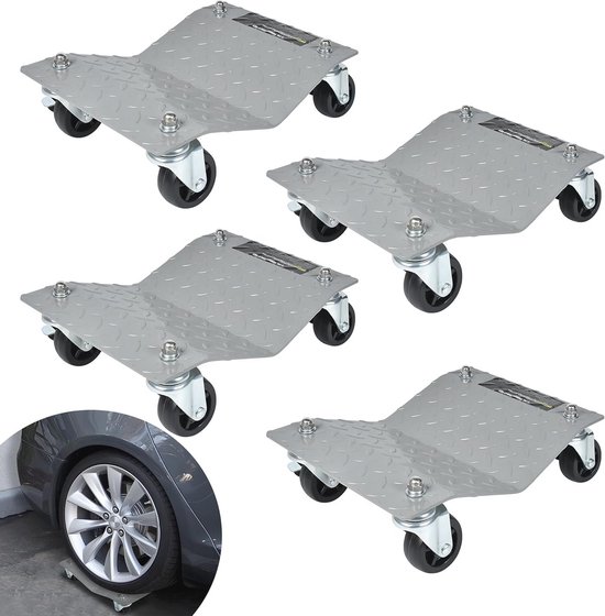 Froadp 4 Stuks Rangeerhulp – 500 Kg Per Platform, Gepoedercoat Staal, Voor Auto, Aanhanger En Caravan, Met Zwenkwielen En Rem