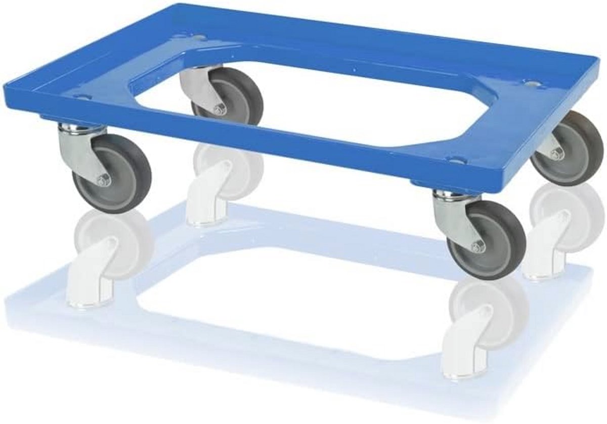 Transportroller blauw met rubberen wielen voor eurocontainers 60x40