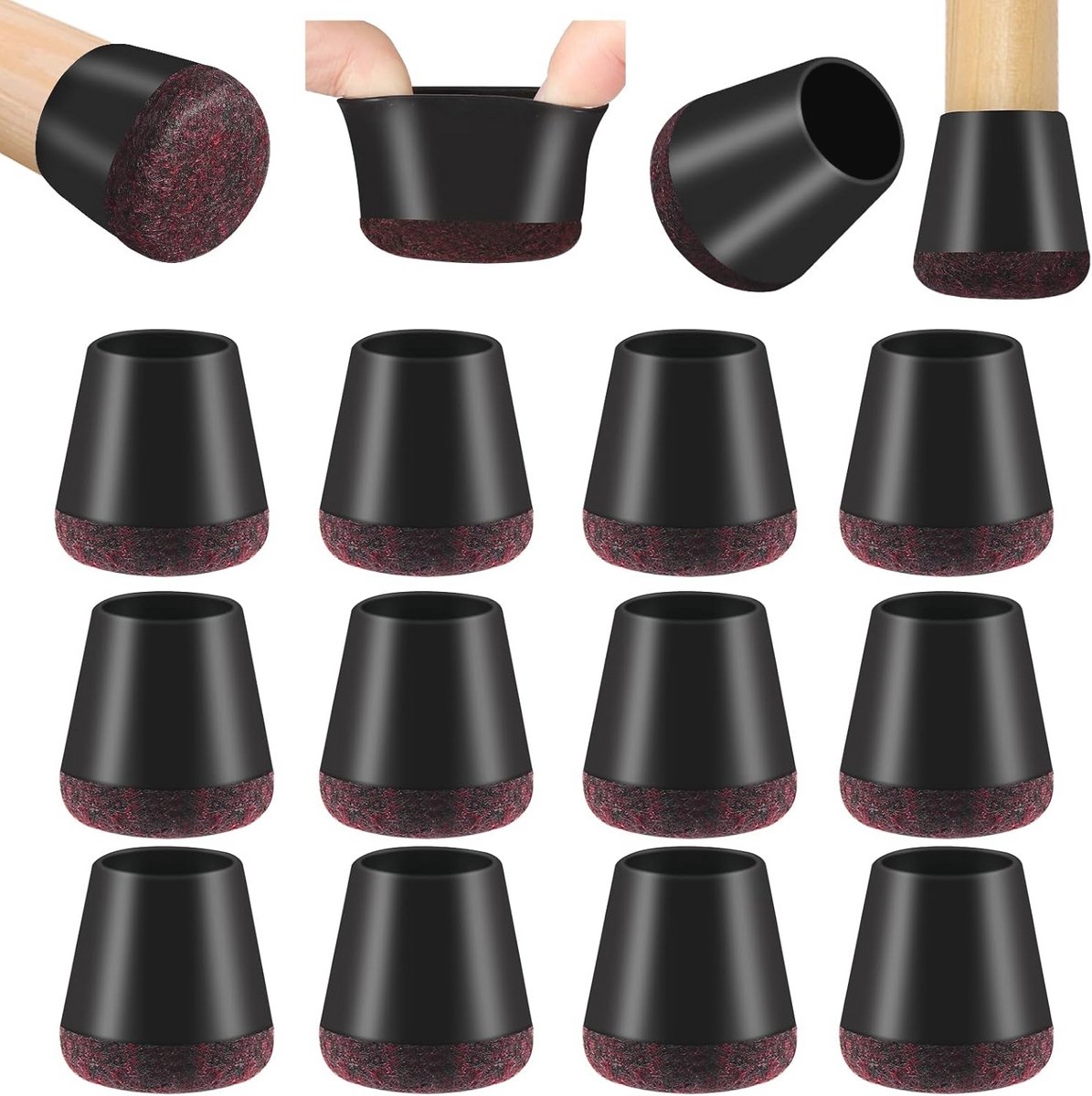 Siliconen Stoelglijders met Vilten Pad - 16 Stuks, Antislip Doppen voor Houten Vloeren (14 mm-20 mm)