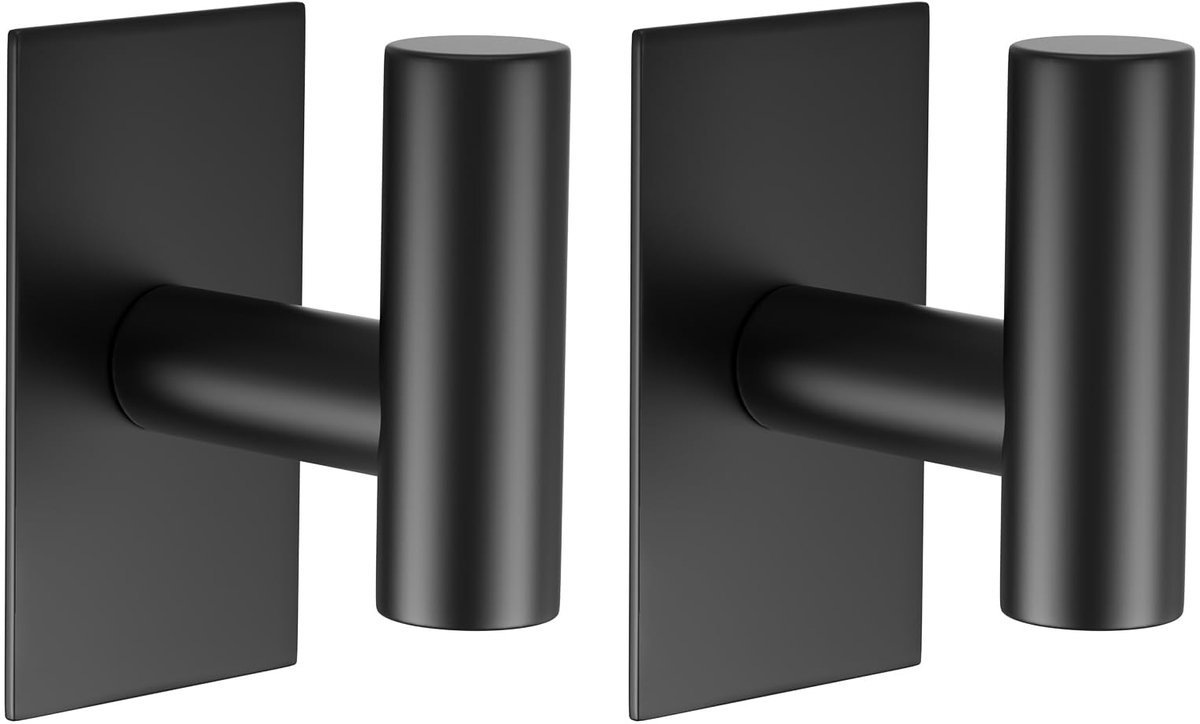 2 stuks - Handdoekhaakjes - handdoekhaken - Zelfklevend - Multifunctioneel - Wandhaken - Roestvrij staal - Rechthoekig - Voor het ophangen van jassen, kleding, kledinghaken - Zwart