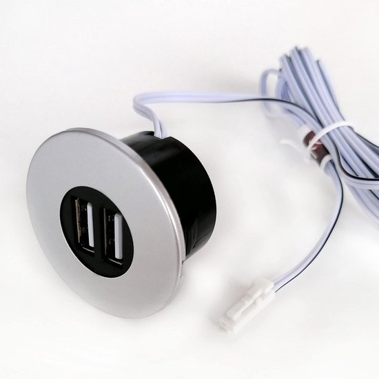 Inbouw USB Hub voor Meubelmontage - 2 Poorten USB-A - Zilver Grijs | bol