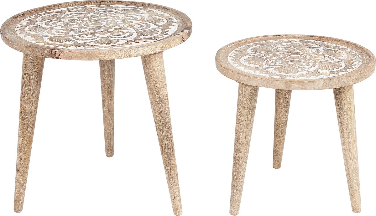 Beliani SAKITA - Bijzettafel set van 2 - Lichte houtkleur - Mangohout Bruin