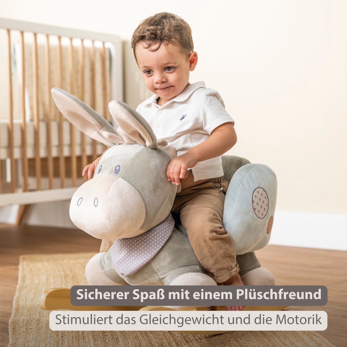 Nattou Cappuccino Hobbelpaard Ezel - 60 cm - Schommelpaard - Baby Speelgoed - Grijs en Blauw — afbeelding 10