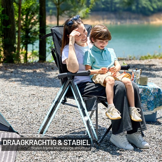 TIMBER RIDGE 2 Stuks Campingstoelen - Opvouwbaar & Stevig - 150KG draagvermogen - 55 cm zitbreedte - Hoge rugleuning - Met bekerhouder - Zwart van Merkloos — afbeelding 5