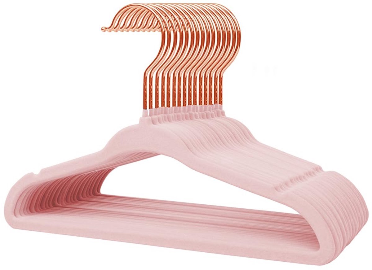 Stunq® Zachte Kinderkleding Hangers Set van 16 met Roze Fluweel en Gouden Haak