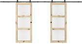 Vente-unique Porte coulissante double avec fixation murale en bois et verre trempé - 3 fenêtres - 2 x H205 x L63 cm - ACOSTA II L 63 cm x H 205 cm x P 3,5 cm