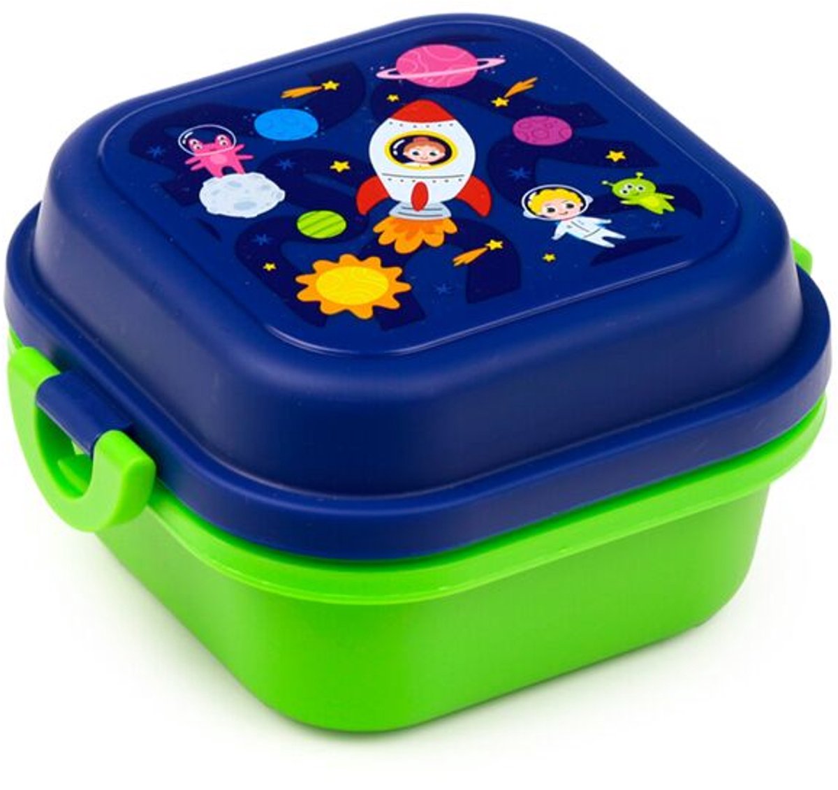 Bento Box - Astronauten - Blauw&Groen - Lunchtrommel - 12x12x8cm