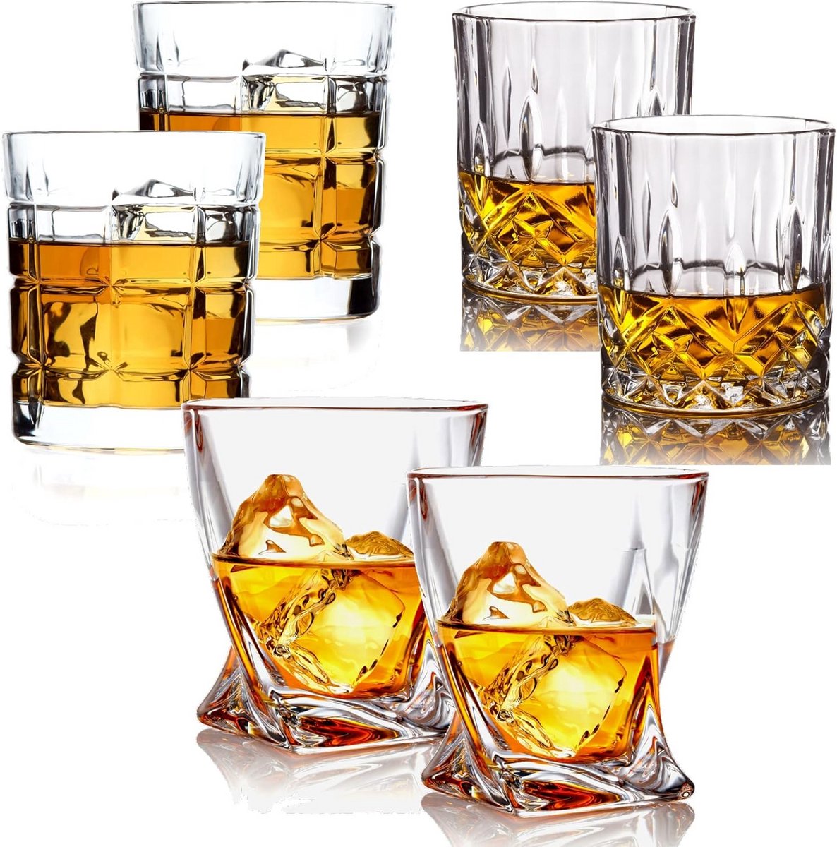 Whiskeyglazen Set van 6 - Borrelglazen voor Scotch, Bourbon en Cocktails - 300ml Steenglas