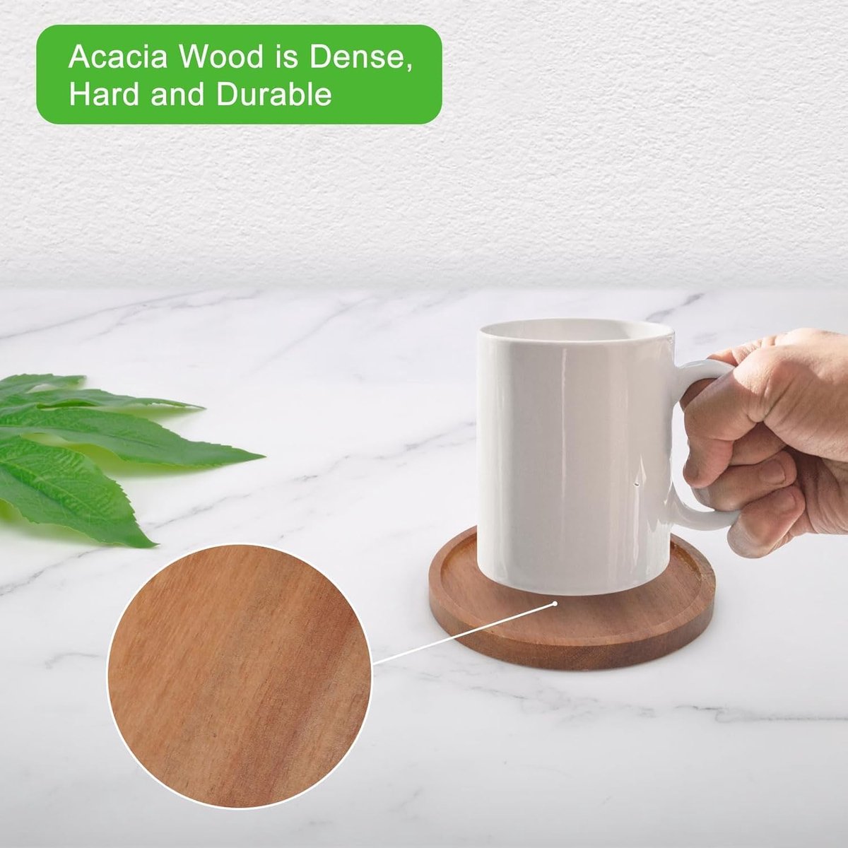 Set van 4 houten onderzetters voor glazen, onderzetters van acaciahout met houder, glazen onderzetters voor dranken, bar, kopjes, glas 10 cm — cadeau in Wonen & Interieur - foto 5