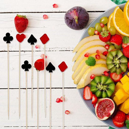 Pack of 100 Cocktail Skewers, 12 cm, Finger Food, Cocktail Sticks in Various Shapes and Colours, Finger Food Skewers, Suitable for Bar, Carnival, Party, Birthday Party, Fruit Skewer