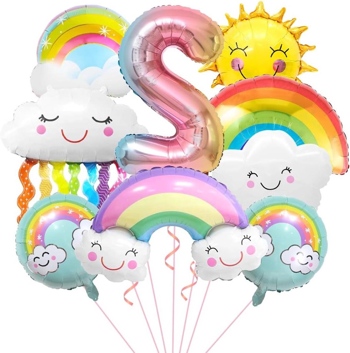 Ronte - Ballonnen Set voor Tweede Verjaardag met Regenboog en Zon Motief