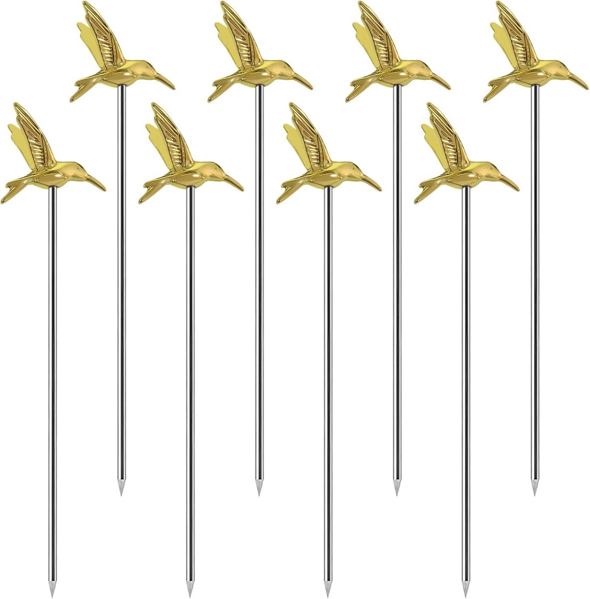 Gouden cocktailtandenstokers set van 8 stuks - roestvaststaal - 11 cm