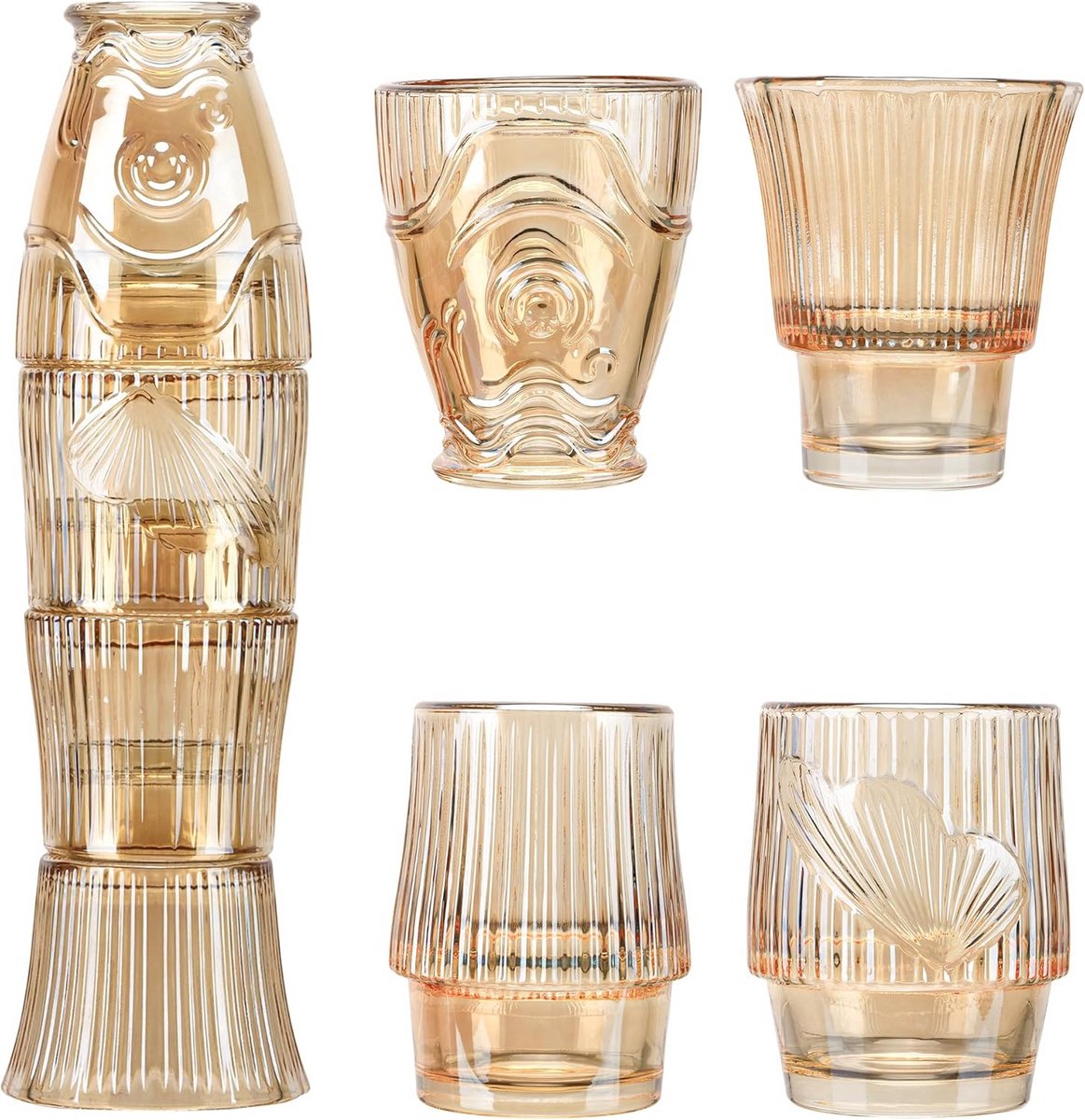 Set van 4 opvouwbare waterglazen met koivis motief - goud