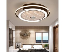 LED plafondventilator met dimbare verlichting, afstandsbediening, geruisloos, verstelbare windsnelheid, 58 cm, zwart-wit