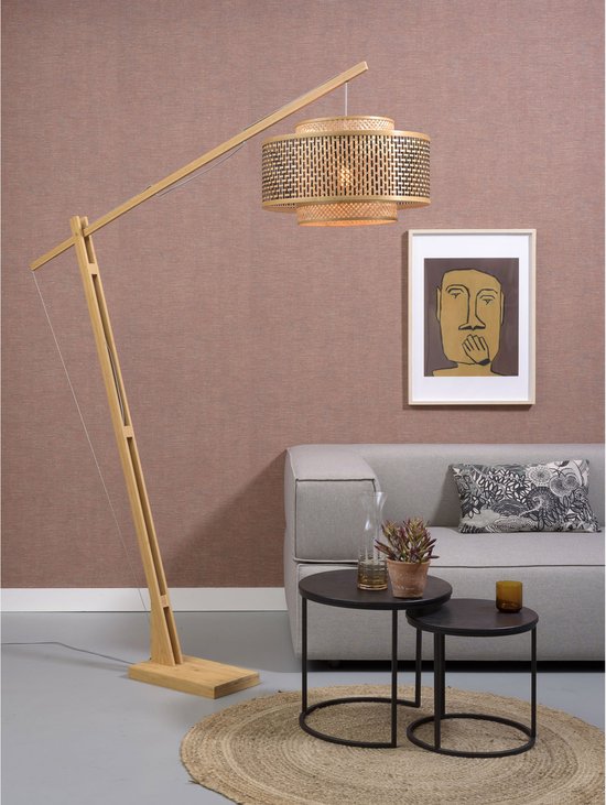 Tomons Houten vloerlamp, statief, staande lamp met plank en E27