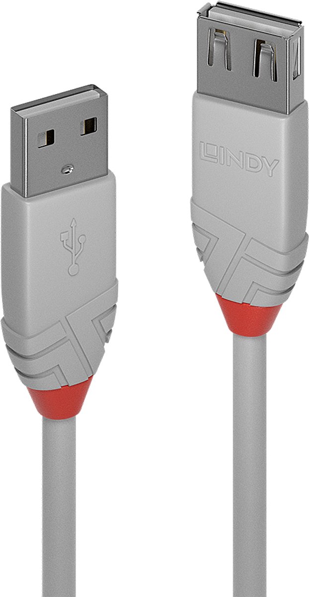 LINDY USB-kabel USB 2.0 USB-A stekker, USB-A bus 2.00 m Grijs 36713