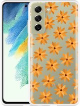 Hoesje Geschikt voor Samsung Galaxy S21FE Oranje Bloemen