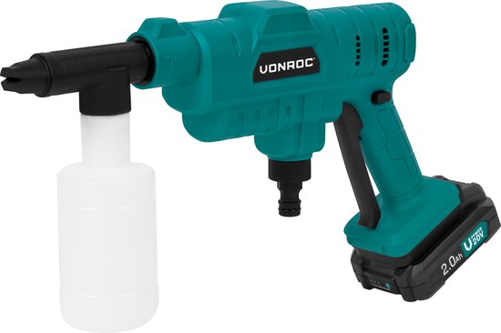 VONROC Accu drukreiniger 20V - 24bar - 198 l/h - Incl. 5m aanzuigslang, reinigingsmiddelenfles en regelbare spuitmond - Incl. 2.0Ah Accu en Snellader van VONROC — afbeelding 4