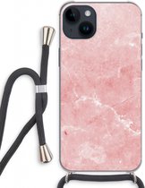 Case Company® - Hoesje met koord geschikt voor iPhone 14 Plus hoesje met Koord - Roze marmer - Telefoonhoesje met Zwart Koord - Extra Bescherming aan alle Kanten en Over de Schermrand