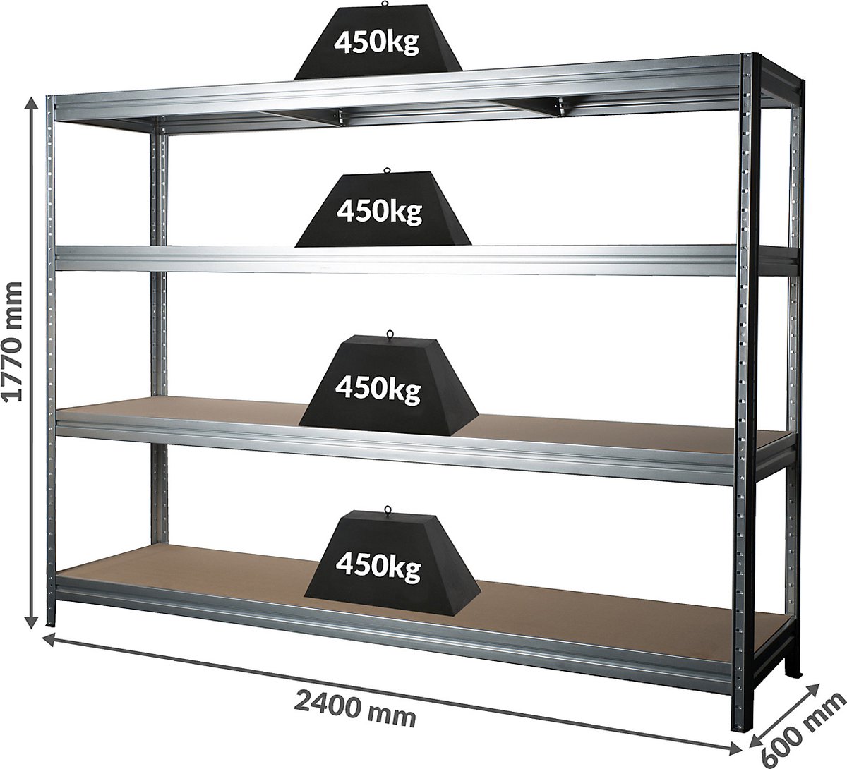 Stabiele zwaar belastbare rek | Draagvermogen tot 450 kg per rek 1770 x ...
