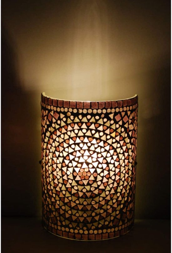 Oosterse mozaïek cilinder wandlamp | 26 cm | glas / metaal | paars | woonkamer lamp | traditioneel / landelijk design