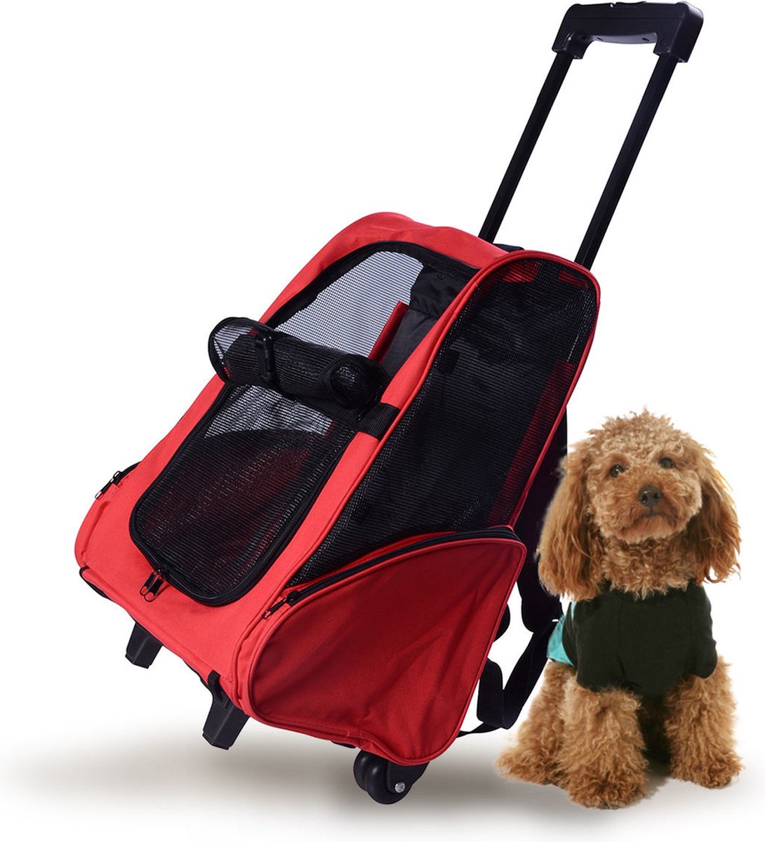 Draagbare Trolley - Hondentrolley - Honden Reismand - Honden Rugzak - Rood/Zwart - 36 x 30 x 49 cm
