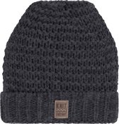 Knit Factory Alex Gebreide Muts Heren & Dames - Beanie hat - Antraciet - Grofgebreid - Warme donkergrijze Wintermuts - Unisex - One Size