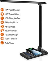 Fuegobird EK010 LED Bureaulamp – Bedrade – Draadloos Opladen Voor Telefoon – Dimbaar – Opvouwbaar – Smart Touch - 10W snel opladen - Qi Technologie - Zwart（met adapter）