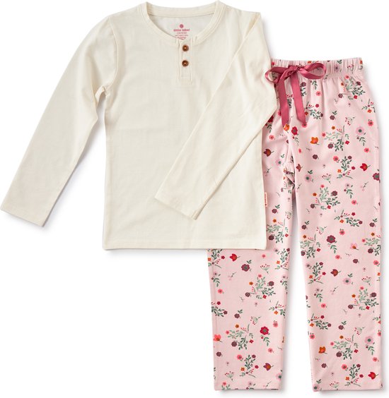 Pyjama Little Label Filles Taille 134-140/10A - rose lilas, vert, fuchsia - Fleurs - Pyjama Enfant - Katoen BIO doux