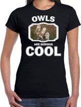 Dieren uilen t-shirt zwart dames - owls are serious cool shirt - cadeau t-shirt kerkuil/ uilen liefhebber XL