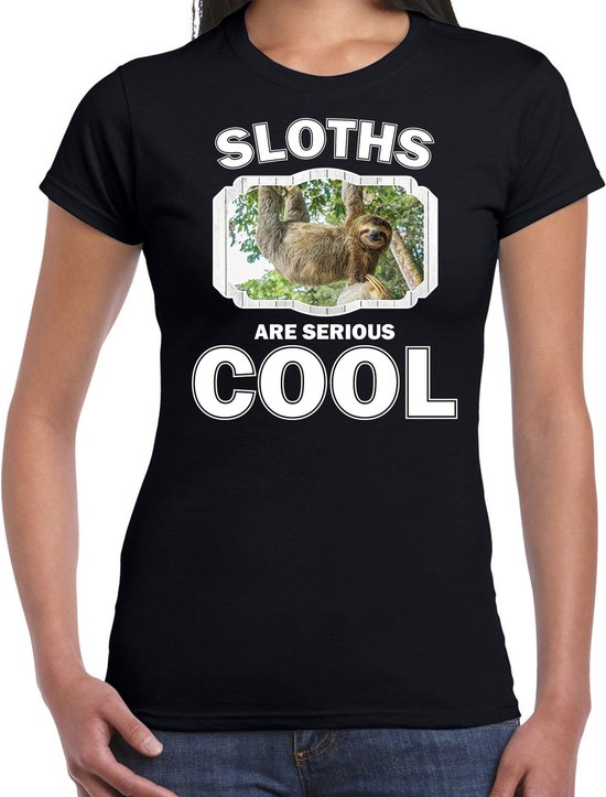 Dieren luiaarden t-shirt zwart dames - sloths are serious cool shirt - cadeau t-shirt hangende luiaard/ luiaarden liefhebber M