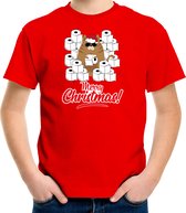 Fout Kerstshirt / Kerst t-shirt met hamsterende kat Merry Christmas rood voor kinderen- Kerstkleding / Christmas outfit 164/176