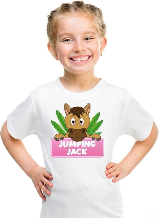 Jumping Jack t-shirt wit voor meisjes - paarden shirt - kinderkleding / kleding 134/140
