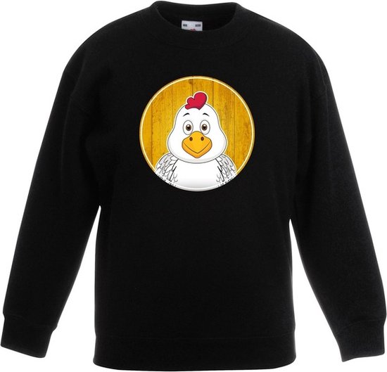 Kinder sweater zwart met vrolijke kip print - kippen trui - kinderkleding / kleding 122/128