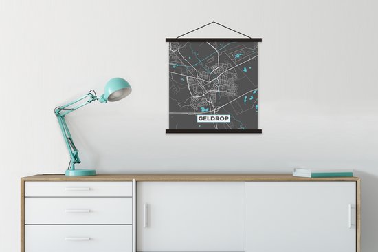 Posterhanger incl. Poster 60x60 cm - Schoolplaat - Geldrop - Plattegrond - Kaart - Stadskaart - Textielposter - Zwarte latten - Stadskaart