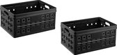 Set de 10x caisses pliantes/caisses pliantes/caisses de rangement 46 litres - noir - caisses pliantes