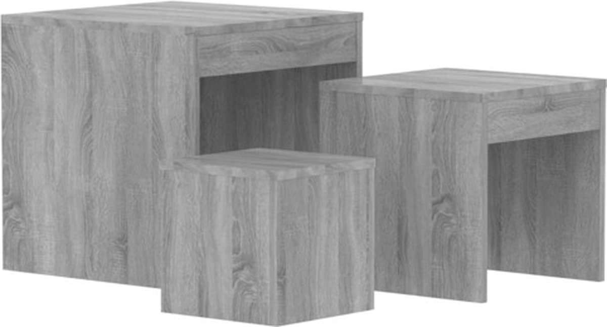 vidaXL 3-delige - Tafeltjesset - bewerkt - hout - grijs - sonoma - eikenkleurig grijs sonoma eiken