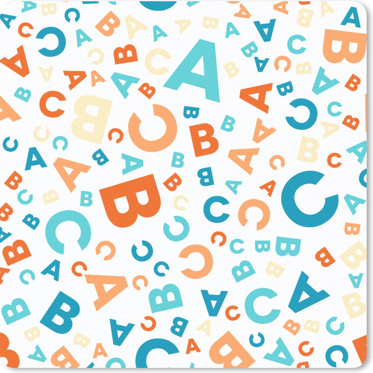 Muismat 30x30 cm - Mousepad Letters - Abc - Oranje - Blauw - Patronen - Muismatten