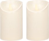 2x Creme parel LED kaarsen / stompkaarsen 12,5 cm - Luxe kaarsen op batterijen met bewegende vlam