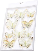 10x stuks decoratie vlinders op clip geel 5 tot 8 cm - vlindertjes versiering - Kerstboomversiering