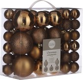 92x morceaux de boules de Noël en plastique brun cuivré 4, 6 et 8 cm