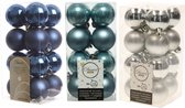 48x Stuks kunststof kerstballen mix donkerblauw/zilver/ijsblauw 4 cm - Kleine kerstballetjes - Kerstboomversiering