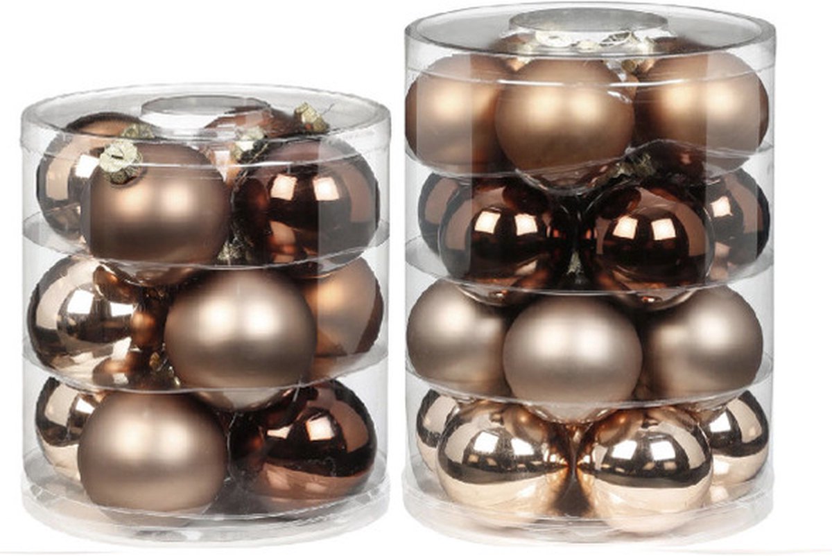 32x stuks glazen kerstballen elegant bruin mix 6 en 8 cm - Kerstversiering/kerstboomversiering